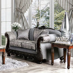 SM6424 2 pc Rosdorf park newdale gray chenille dark walnut wood trim traditional sofa and love seat set