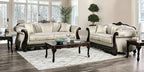 SM6425 2 pc Rosdorf park newdale ivory chenille dark walnut wood trim traditional sofa and love seat set