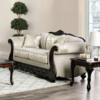 SM6425 2 pc Rosdorf park newdale ivory chenille dark walnut wood trim traditional sofa and love seat set