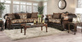 SM6427 2 pc Rosdorf park newdale brown / gold chenille dark walnut wood trim traditional sofa and love seat set