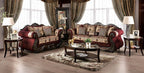 SM6433 2 pc Matteo burgundy chenille dark walnut wood trim traditional sofa and love seat set