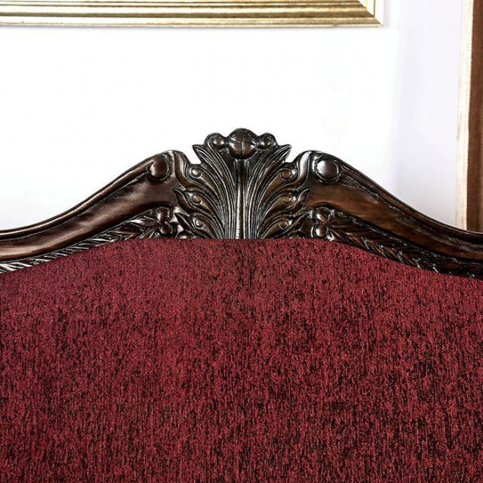 SM6433  Sofa 0nly Matteo burgundy chenille dark walnut wood trim traditional sofa