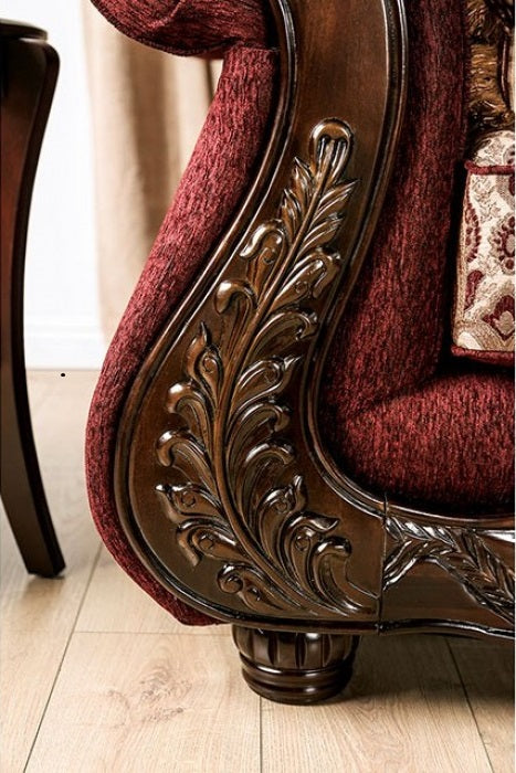 SM6433  Sofa 0nly Matteo burgundy chenille dark walnut wood trim traditional sofa