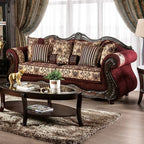 SM6433  Sofa 0nly Matteo burgundy chenille dark walnut wood trim traditional sofa