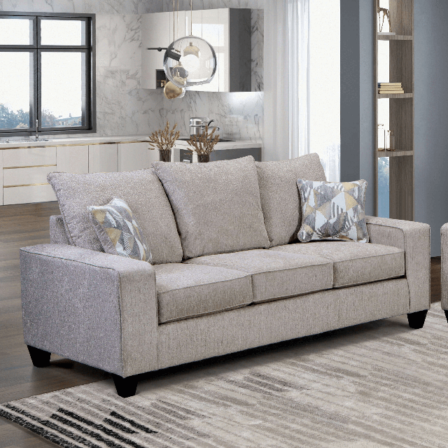 SM7331 2 pc West acton beige chenille fabric sofa and love seat set wide track arms