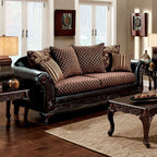 SM7635 2 pc san roque two tone gold brown fabric espresso leatherette traditional sofa and love seat set