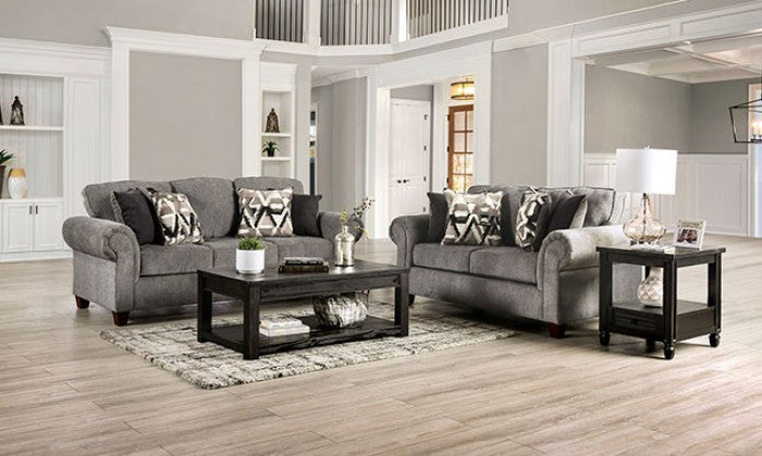 SM7750 2 pc Rosdorf park delgada graphite chenille fabric sofa and love seat set rounded arms