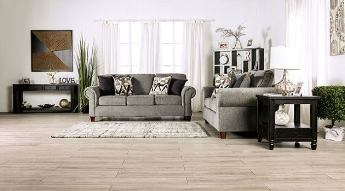 SM7750 2 pc Rosdorf park delgada graphite chenille fabric sofa and love seat set rounded arms