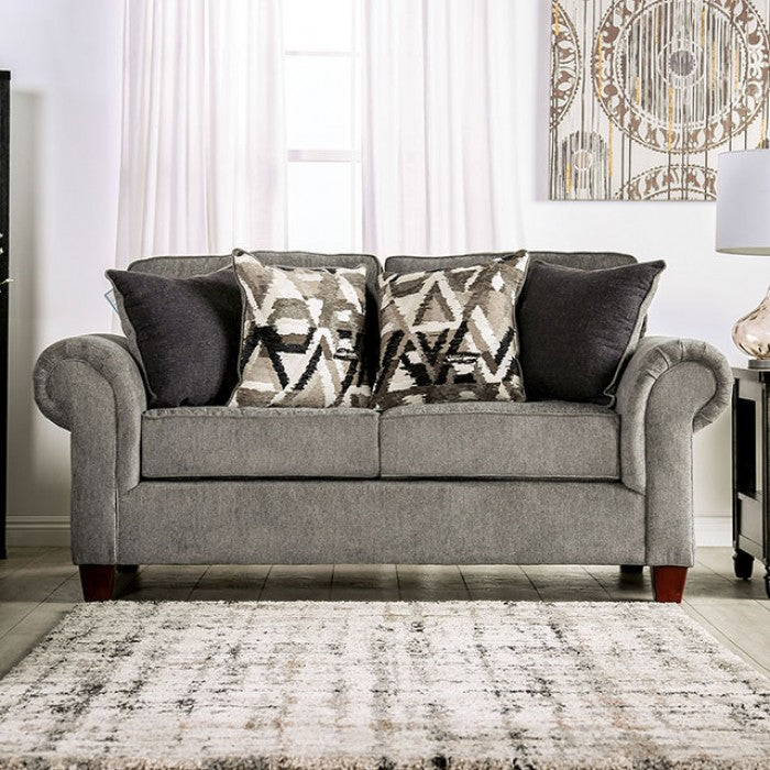 SM7750 2 pc Rosdorf park delgada graphite chenille fabric sofa and love seat set rounded arms