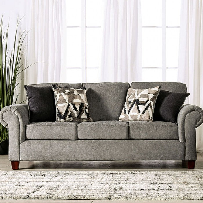 SM7750 2 pc Rosdorf park delgada graphite chenille fabric sofa and love seat set rounded arms