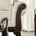 SM7756 2 pc Cassani light gray chenille fabric walnut wood trim traditional sofa and love seat set