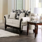 SM7756 2 pc Cassani light gray chenille fabric walnut wood trim traditional sofa and love seat set