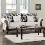 SM7756 2 pc Cassani light gray chenille fabric walnut wood trim traditional sofa and love seat set