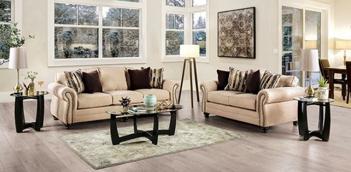 SM8008 2 pc Rosdorf park myra kailyn sand chenille fabric sofa and love seat set