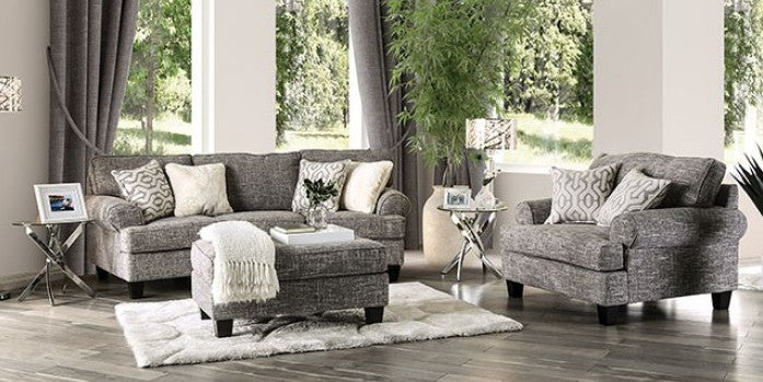 SM8012 2 pc Canora grey pierpont gray burlap weave fabric sofa and chair and a half set