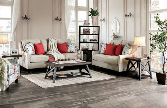 SM8014 2 pc Rosdorf park myra nadene ivory chenille fabric sofa and love seat set