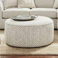 SM8192-OT Canora grey saltney ivory chenille patterned fabric round ottoman foot stool