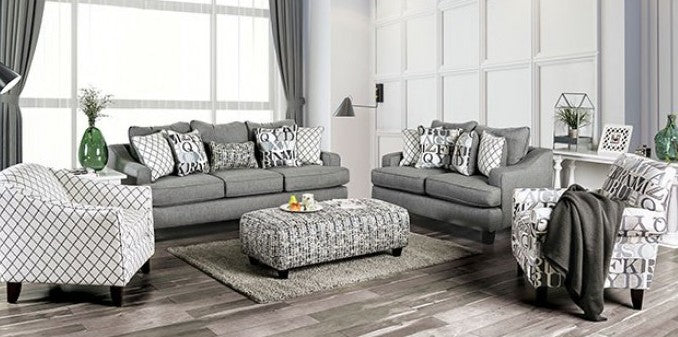 SM8330 2 pc Charlton home verne bluish grey linene like fabric sofa and love seat set