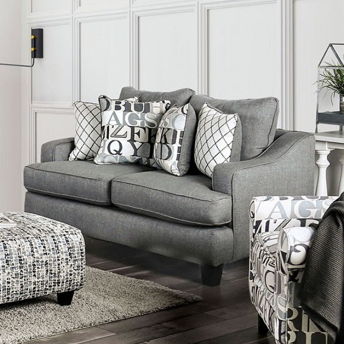 SM8330 2 pc Charlton home verne bluish grey linene like fabric sofa and love seat set