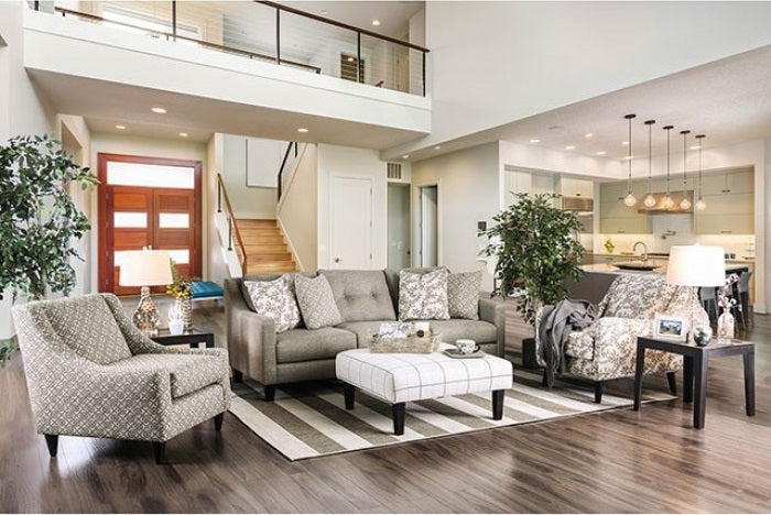 SM8564 2 pc parker light gray burlap weave premium fabric contemporary style sofa and love seat set