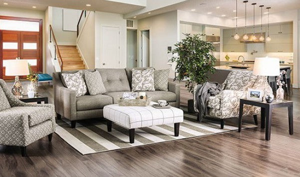 SM8564 2 pc parker light gray burlap weave premium fabric contemporary style sofa and love seat set