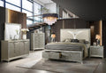 Sunset Champagne Gold Finish LED Lighting Faux Leather Headboard Queen Bedroom Set – Sunset-4PC