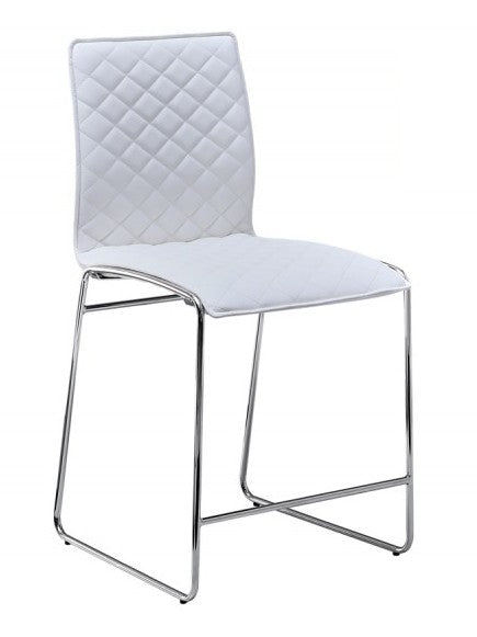 Best Master T07-WHBC  Set of 2 Duncan white faux leather diamond pattern fabric mid-century modern bar chairs chrome legs