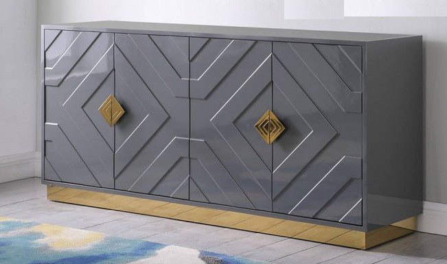 Best Master T1946GY Everly quinn wantaugh grey with gold accents high gloss finish wood sideboard server cabinet