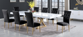 Best master T1953-BK-7PC 7 pc Broadway white high gloss finish 104" gold metal accents modern dining table set