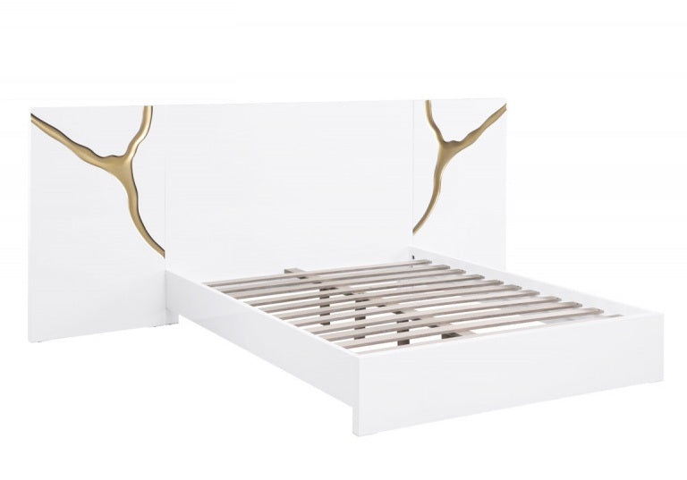 Best Master T2033 5 pc Marlin high gloss white finish wood with gold vein accents modern style queen bed set
