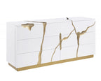 Best Master T2033 5 pc Marlin high gloss white finish wood with gold vein accents modern style queen bed set