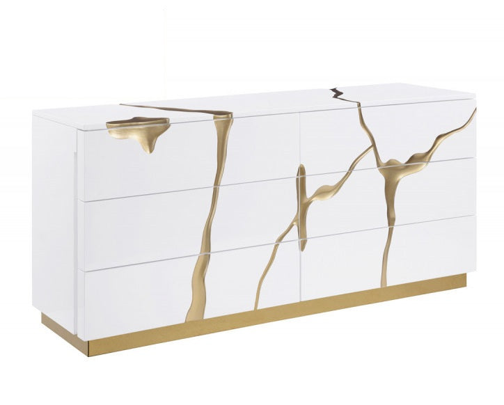 Best Master T2033 5 pc Marlin high gloss white finish wood with gold vein accents modern style queen bed set