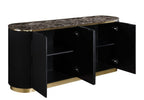 Best Master Black and Gold Faux Marble Top Sideboard Server Cabinet – T4000