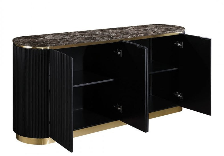Best Master Black and Gold Faux Marble Top Sideboard Server Cabinet – T4000