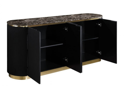 Best Master Black and Gold Faux Marble Top Sideboard Server Cabinet – T4000