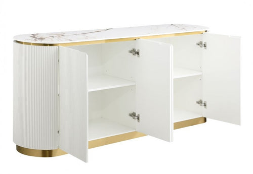 Best Master White and Gold Faux Marble Top Sideboard Server Cabinet – T5000