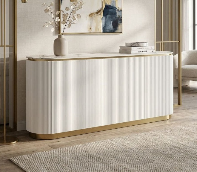 Best Master White and Gold Faux Marble Top Sideboard Server Cabinet – T5000