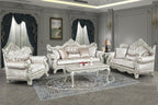 Best master TLR02-2PC 2 pc Regal royal traditional style champagne tone fabric antique white finish wood Sofa and Love seat set