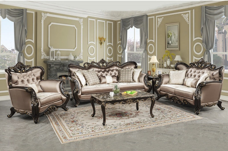 Best master TLR01-2PC 2 pc Regal royal traditional style dark tone fabric dark finish wood Sofa and Love seat set