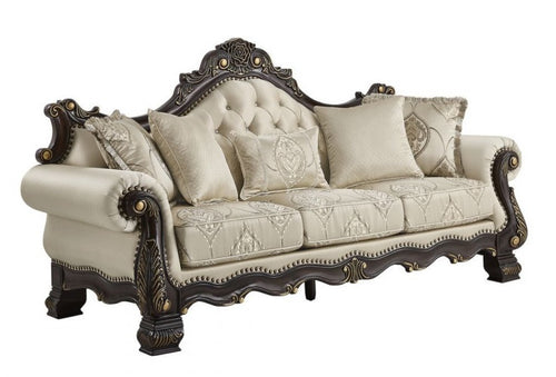 Best Master Regal Royal 2-Piece Dark Fabric & Dark Wood Traditional Sofa & Love Seat Set – TLR03-2PC