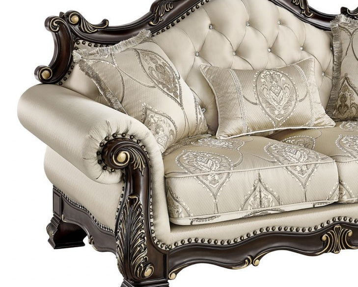 Best Master Regal Royal 2-Piece Dark Fabric & Dark Wood Traditional Sofa & Love Seat Set – TLR03-2PC