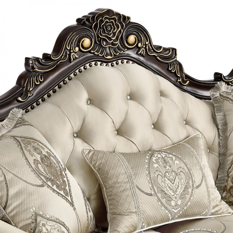 Best Master Regal Royal 2-Piece Dark Fabric & Dark Wood Traditional Sofa & Love Seat Set – TLR03-2PC