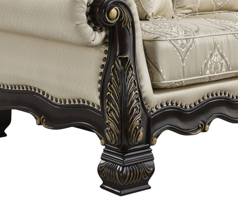 Best Master Regal Royal 2-Piece Dark Fabric & Dark Wood Traditional Sofa & Love Seat Set – TLR03-2PC
