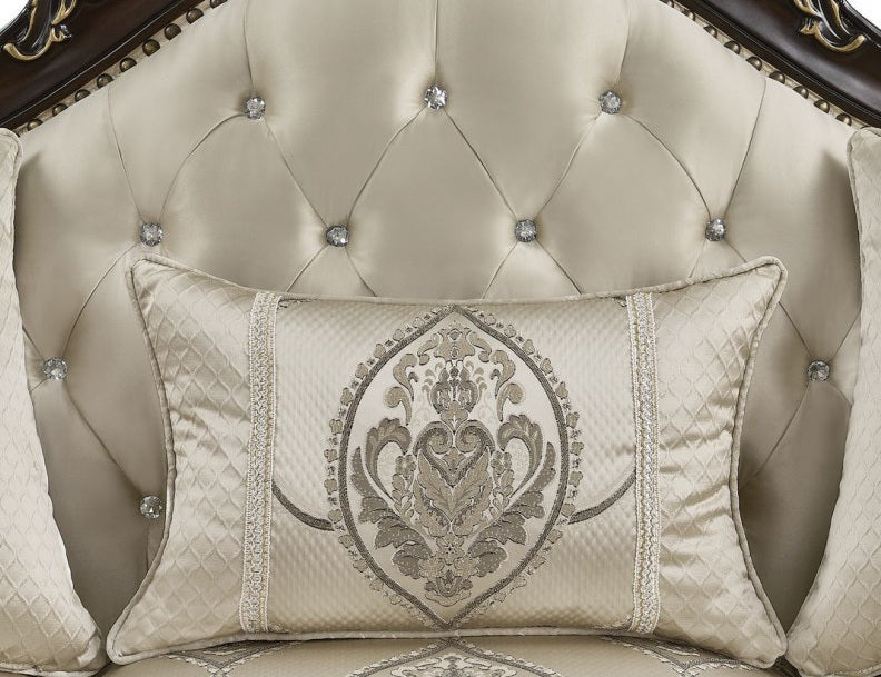 Best Master Regal Royal 2-Piece Dark Fabric & Dark Wood Traditional Sofa & Love Seat Set – TLR03-2PC