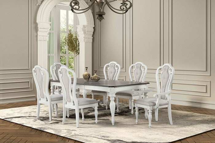 TM3050WH-7PC 7 pc August grove rustic antique white finish wood dining table set