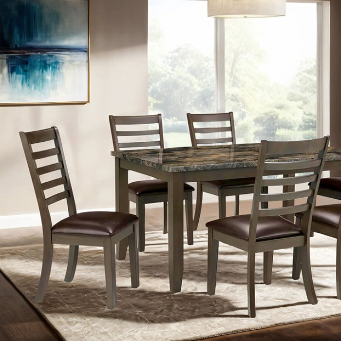 TM3103-7PC 7 pc Darby home co Adia rustic brown finish wood faux marble top dining table set
