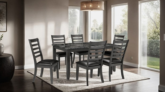 TM3110-7PC 7 pc Darby home co Adia dark grey finish wood faux marble top dining table set