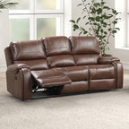 TM6012BR-2PC 2 pc Tepic brown leatherette sofa drop down table and love seat set recliner ends with cup console USB plugs nail head trim
