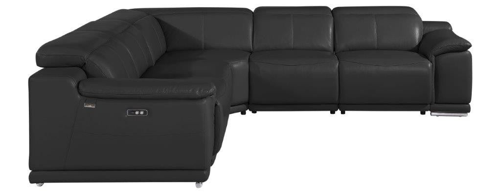 Global United 9762BK-5PC 5 pc DivanItalia black italian leather power reclining sectional sofa adjustable headrests