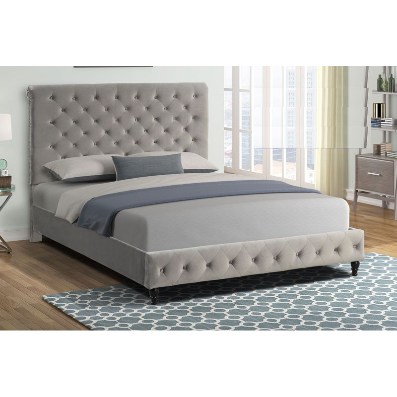 Best Master YY132-GY Grey velvet fabric tufted Eastern King bed